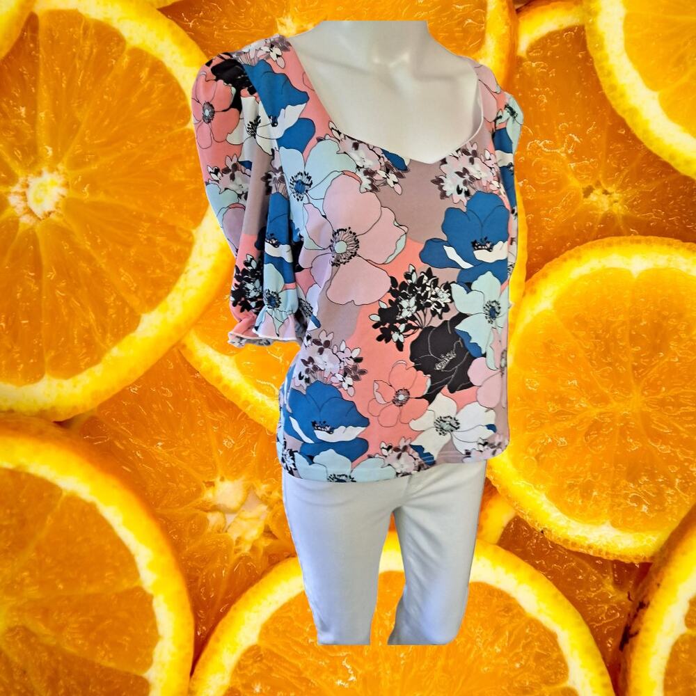 NWT Stem & Vine Floral U Neck Short Sleeve‎ Shirt Size Large